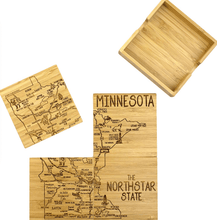 Load image into Gallery viewer, Totally Bamboo Minnesota State Puzzle 4 Piece Bamboo Coaster Set with Case