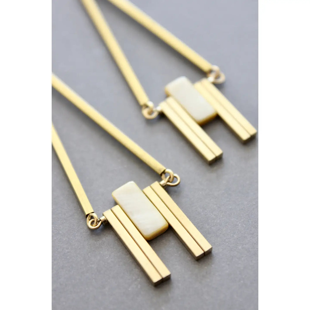 Mother-Of-Pearls and Brass Geometric Earrings