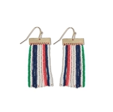 Load image into Gallery viewer, Scout Rectangle Hanger Solid Vertical Stripes Beaded Fringe Earrings St. Tropez
