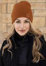 Load image into Gallery viewer, Tobacco Slouchy Partial Fleece Lined Knit Beanie
