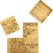 Load image into Gallery viewer, Totally Bamboo Minnesota State Puzzle 4 Piece Bamboo Coaster Set with Case
