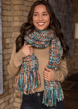 Load image into Gallery viewer, Loom Woven Scarf in Green, Blue &amp; Orange
